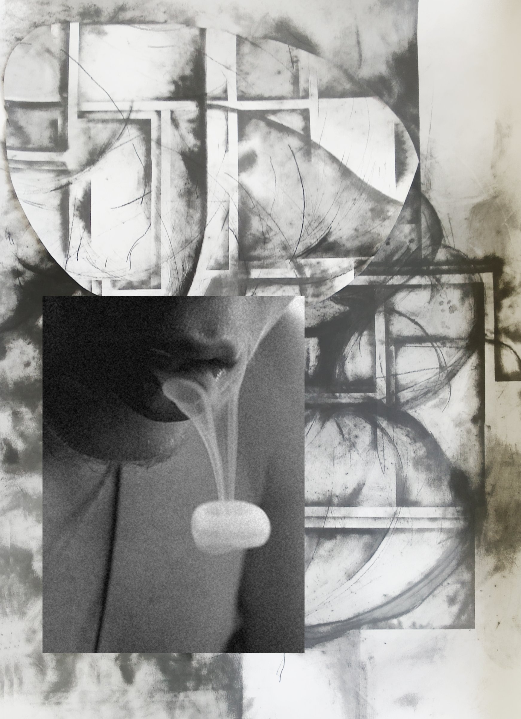 Graphite et impression sur papier, 150 x 100 cm