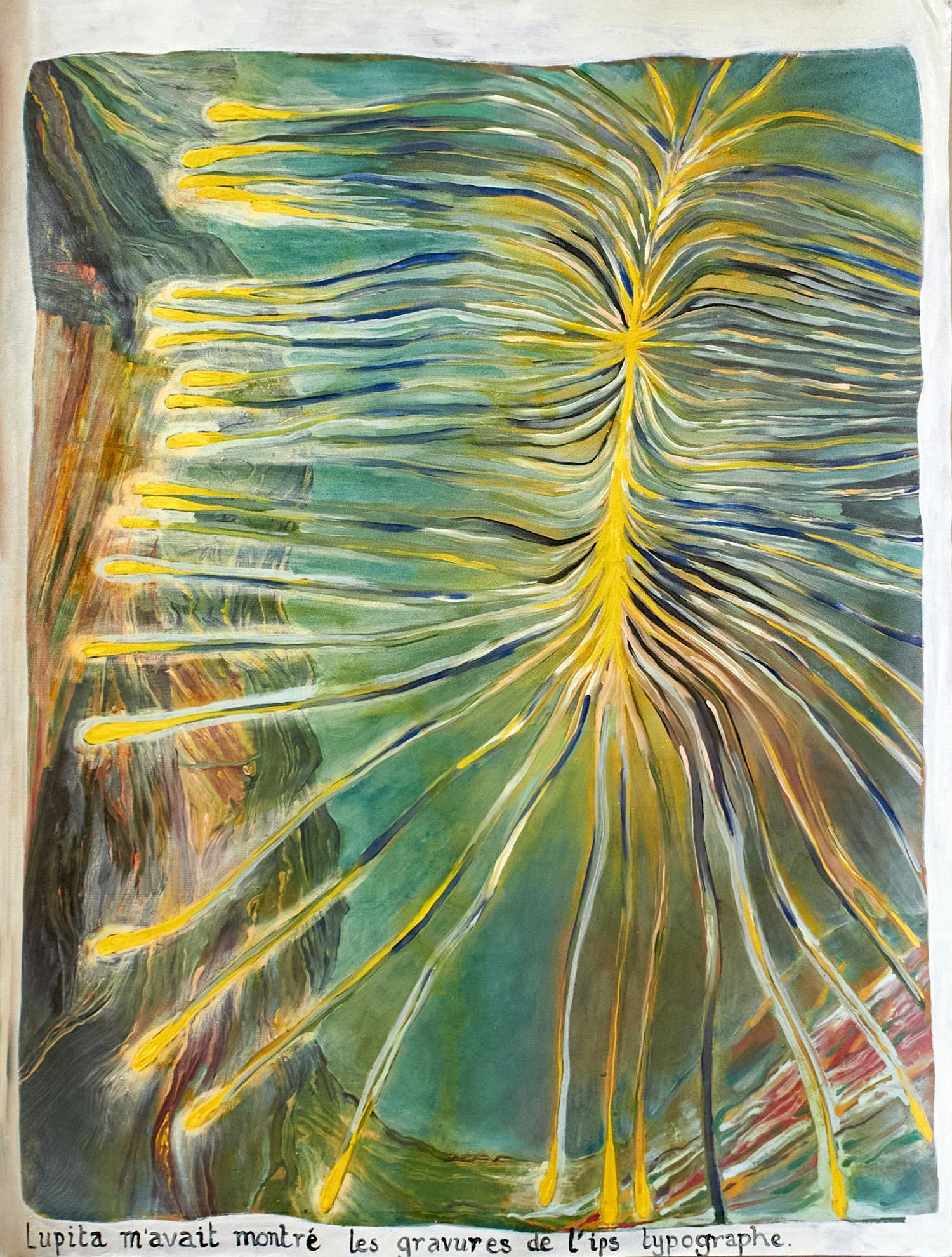 Peinture à l'huile de lin et pigments naturels, papier marbré sur Kraft, 90 x 75 cm