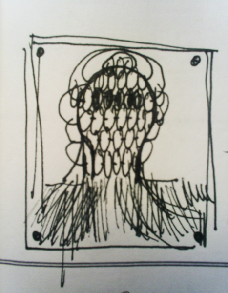 Dessin préparatoire du casque, 2002